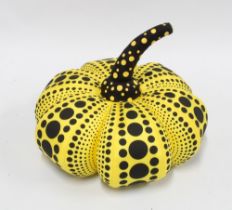Yayoi Kusama (b.1929) Soft Pumpkin in yellow and black silkscreen printed nylon, 25 x 20cm