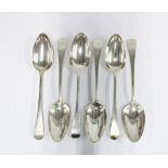 Set of six Georgian silver dessert spoons, old English pattern with engraved initial terminals,