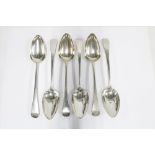 Set of six George III silver tablespoons, old english pattern with initial engraved terminals,