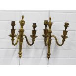 A pair of brass twin branch wall lights 35cm long (2)