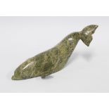 Innuit soapstone carving, singed indistinctly, 24cm long