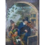 Continental School, Musicians, oil on canvas (with repairs), apparently unsigned, in a moulded