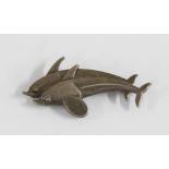Georg Jensen sterling silver double Hawaii dolphin brooch, designed by Arno Malinowski, stamped