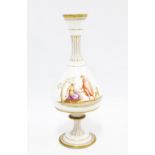 Porcelain bottle neck vase with classical figures, gilded rims and border, on a pedestal stem with