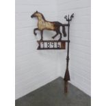 Victorian painted cast iron weather vane - in the form of a horse with date panel 1896, 96 x 49cm.