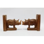 Pair of rhino wooden bookends, 20cm high (2)