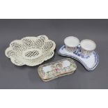 Mixed Staffordshire pottery and a creamware style basket (6)