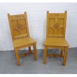 Pair of light oak church communion chairs, 46 x 100 x 40cm. (2)