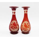 Two ruby flashed glass bird vases, (2) 19cm.