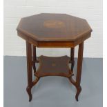 Edwardian mahogany & marquetry inlaid centre table, octagonal top, undertier and cabriole legs, 61 x