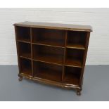 Mahogany open bookcase on short cabriole legs, 95 x 85 x 34cm.