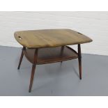 Ercol dark elm Butlers tray coffee table, with handles and undertier, 72 x 45 x 45cm.