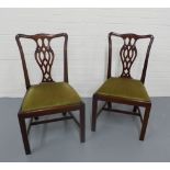 Pair of mahogany side chairs with green slip in seats, 53 x 92 x 45cm. (2)