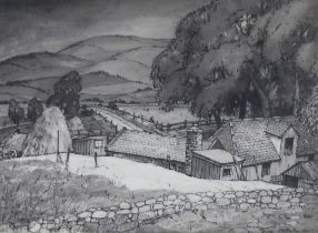 A.M. Hardie, 'Kincardine Farm' ink & watercolour, signed and dated 1960, framed under glass, 30 x
