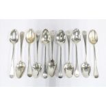 Set of eleven George III silver teaspoons, old english pattern with initial engraved terminals,