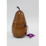 Fruitwood tea caddy in the form of a pear, complete with key, 21cm high