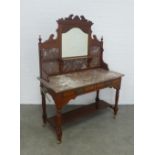 Late 19th century marble topped washstand, mirror back, 115 x 157 x 54cm.