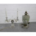 Wedgewood table lamp (A/F) together with a glass candelabra table light, (2)