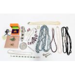 A collection of silver and costume jewellery together with a selection of paste set jewellery (a