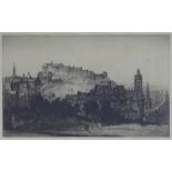 Andrew Fairbairn Affleck, (1869 - 1935), a large etching of Edinburgh Castle, signed in pencil and
