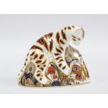 Royal Crown Derby Imari paperweight in the form of a Bengal Tiger Cub, 13cm.