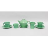 Art Deco tea for two set, green glazed with ribbed pattern (8)