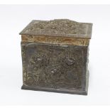 Early 20th century Japanese antimony box and cover, typically decorated with chrysanthemums and