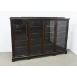 Victorian mahogany bookcase cabinet, long proportions with four glazed doors and internal