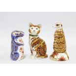 Three Royal Crown Derby Imari paperweight s to include Meerkat, Marmaduke and another (3) 14cm.