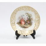 19th century Meissen saucer with garden scene within an intricate Sevres style border, blue