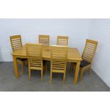 Modern beechwood dining table and set of six matching chairs, 119 x 77 x 89cm. (7)