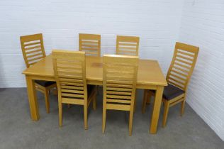 Modern beechwood dining table and set of six matching chairs, 119 x 77 x 89cm. (7)