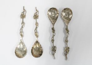 Four Eastern white metal teaspoons, (4)