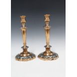 A pair of copper and pewter candlesticks, 29cm (2)