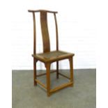 Chinese yoke back chair, the wood with a golden hue, with a woven panel seat, legs united by