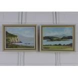J.C Sturgeon, a pair of oil on board panels, to include Cliffs at Portree and Rough Isle, signed