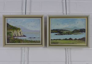 J.C Sturgeon, a pair of oil on board panels, to include Cliffs at Portree and Rough Isle, signed