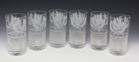 Rare set of six Edinburgh Crystal Thistle design Highball whisky tumblers / glasses, in unused