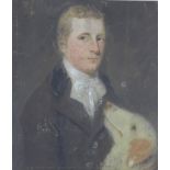 19th century pastel on paper, a man with his dog, framed under glass, 37 x 42cm