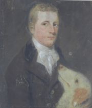 19th century pastel on paper, a man with his dog, framed under glass, 37 x 42cm