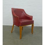 Mid 20th century red vinyl upholstered tub chair, 61 x 80 x 44cm.