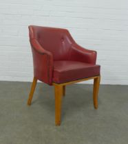 Mid 20th century red vinyl upholstered tub chair, 61 x 80 x 44cm.