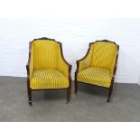 Pair of mahogany framed armchairs with yellow upholstery, 66 x 95 x 53cm. (2)