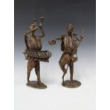 Two Nigerian bronze musician figures. (provenance: Private Scottish Collection) (2) 31cm.