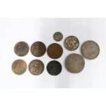 UK pre decimal coins to include George III silver crown 1820, Charles II silver crown 1677, copper