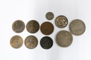 UK pre decimal coins to include George III silver crown 1820, Charles II silver crown 1677, copper