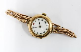 A ladies early 20th century 9ct gold wristwatch with a Rolex movement, Birmingham 1916, case with