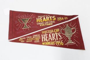 Heart of Midlothian 1956 Scottish Cup winners commemorative pennant together with a 1954 - 55