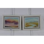 J.C Sturgeon, a pair of oil on board panels with lake scenes, signed and framed, 18 x 14cm (2)