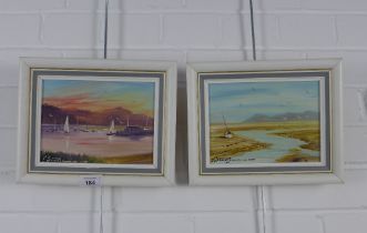 J.C Sturgeon, a pair of oil on board panels with lake scenes, signed and framed, 18 x 14cm (2)